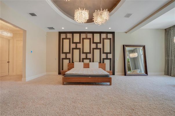 Bedroom, Chandelier, Interior, Recessed Lighting