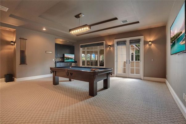 Billiard Table, Game Room, Interior, Pendant Lights, Recessed Lighting