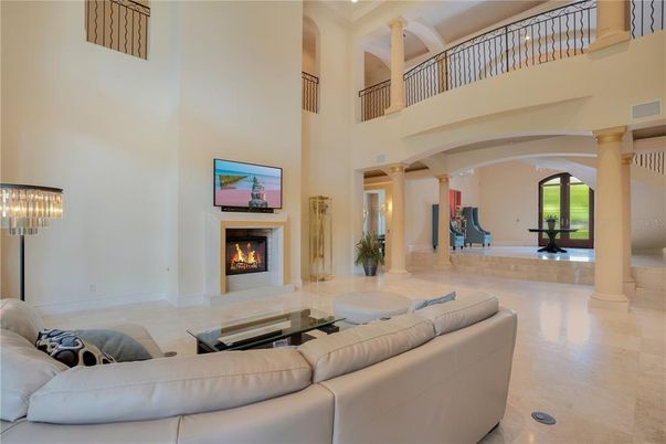Chandelier, Fireplace, Interior, Living room