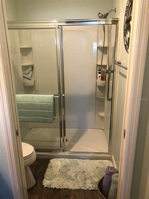 Bathroom, Glass Shower, Interior, Wood Texture Flooring