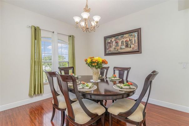 Chandelier, Dining room, Interior, Wood Texture Flooring