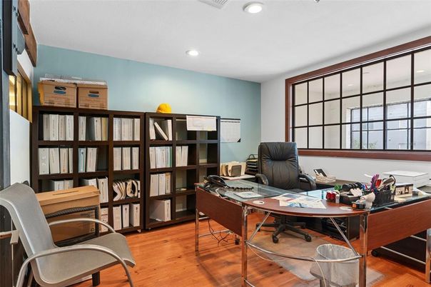 Home Office, Interior, Recessed Lighting, Wood Texture Flooring