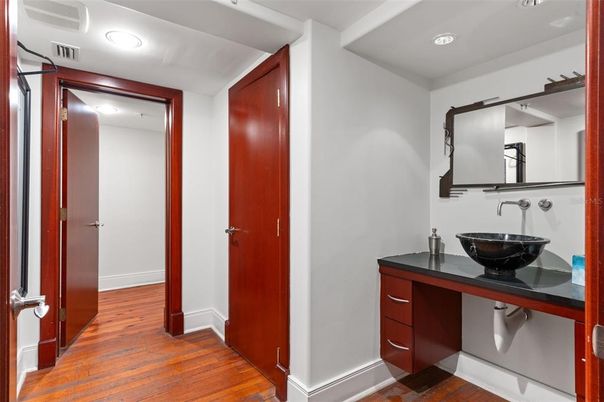 Bathroom, Interior, Recessed Lighting, Wood Texture Flooring