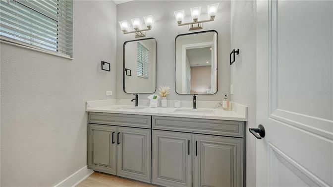 Bathroom, Dual Sink Vanities, Interior, Wood Texture Flooring