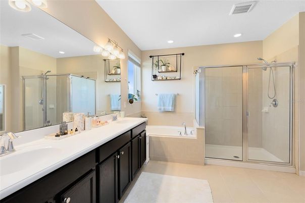 Bathroom, Dual Sink Vanities, Glass Shower, Interior, Recessed Lighting