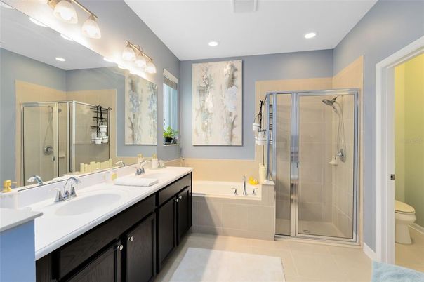Bathroom, Dual Sink Vanities, Glass Shower, Interior, Recessed Lighting