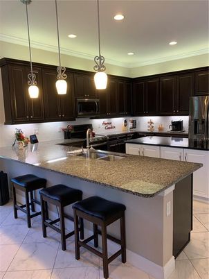 Interior, Kitchen, Marble, Pendant Lights, Recessed Lighting, Stainless Steel Appliances