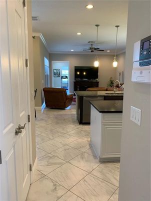 Interior, Kitchen, Living room, Marble, Pendant Lights, Recessed Lighting