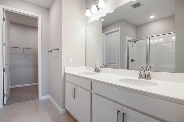 Bathroom, Dual Sink Vanities, Glass Shower, Interior, Recessed Lighting