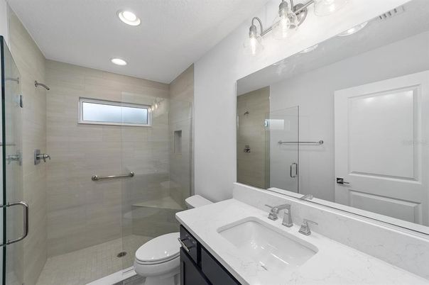 Bathroom, Glass Shower, Interior, Recessed Lighting