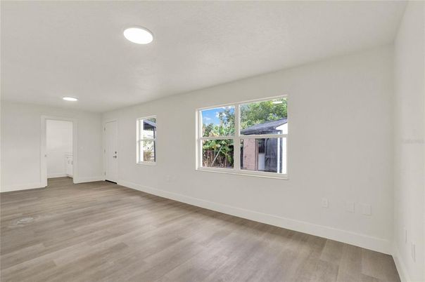 Empty room, Interior, Recessed Lighting, Wood Texture Flooring
