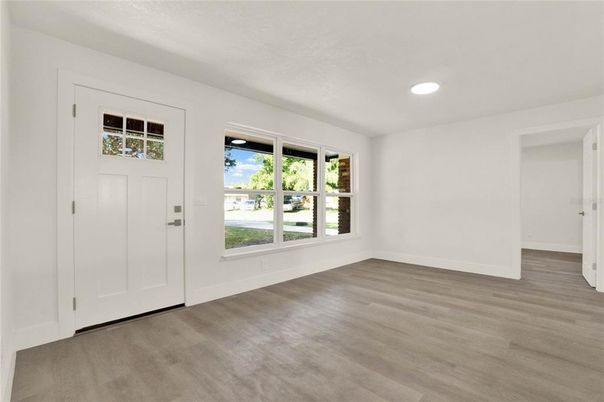 Empty room, Interior, Recessed Lighting, Wood Texture Flooring