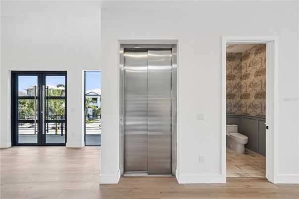 Bathroom, Elevator, Interior, Wood Texture Flooring