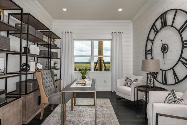 Home Office, Interior, Recessed Lighting, Wood Texture Flooring