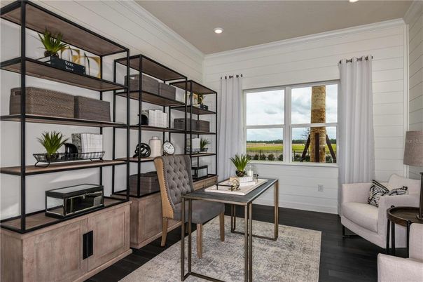 Home Office, Interior, Recessed Lighting, Wood Texture Flooring