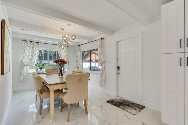 Dining room, Interior, Marble, Pendant Lights