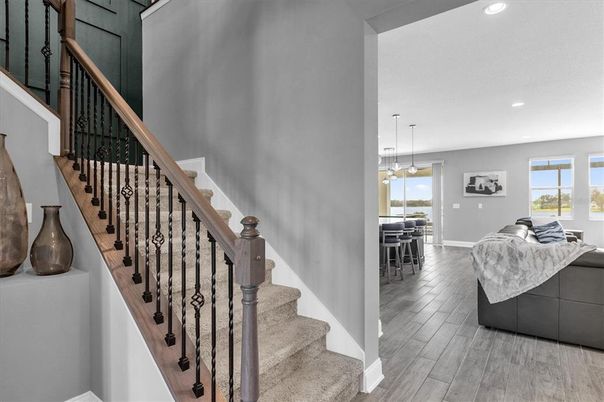 Dining room, Interior, Pendant Lights, Recessed Lighting, Wood Texture Flooring