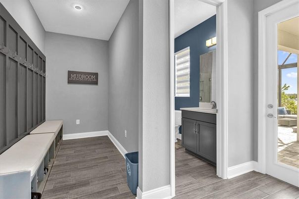 Bathroom, Interior, Recessed Lighting, Wood Texture Flooring