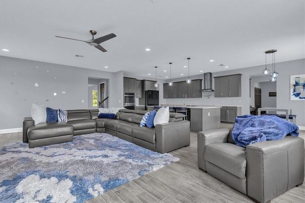 Interior, Kitchen, Living room, Pendant Lights, Recessed Lighting, Stainless Steel Appliances, Wood Texture Flooring