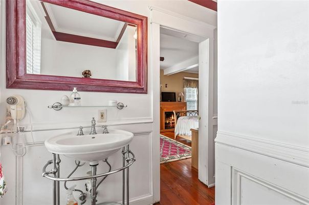 Bathroom, Fireplace, Interior, Wood Texture Flooring
