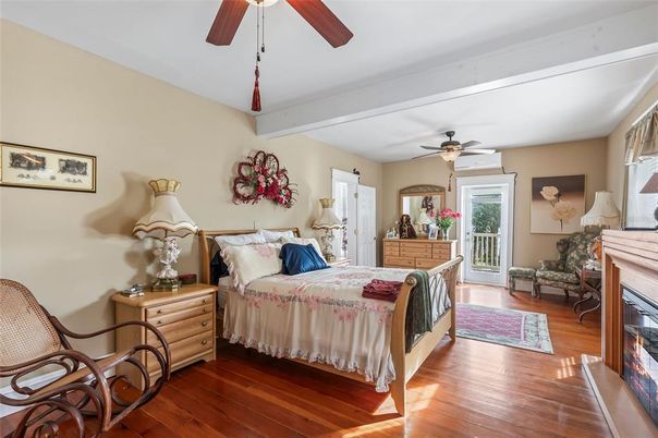 Bedroom, Fireplace, Interior, Wood Texture Flooring