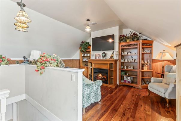 Fireplace, Interior, Pendant Lights, Wood Texture Flooring