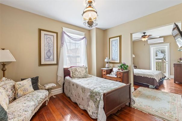 Bedroom, Chandelier, Interior, Wood Texture Flooring