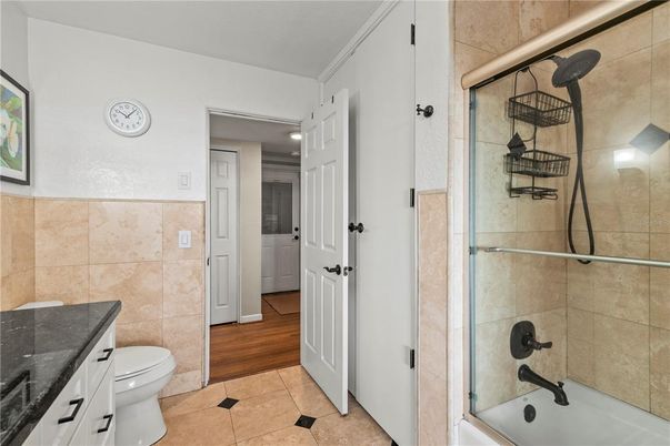 Bathroom, Glass Shower, Interior, Wood Texture Flooring