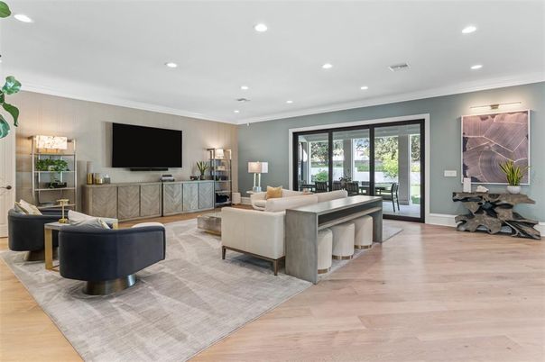 Interior, Living room, Recessed Lighting, Wood Texture Flooring