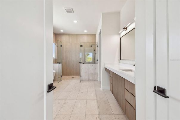 Bathroom, Glass Shower, Interior, Recessed Lighting