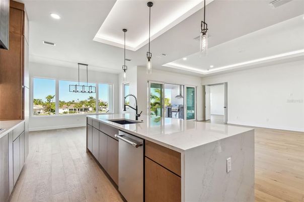 Interior, Kitchen, Pendant Lights, Recessed Lighting, Wood Texture Flooring