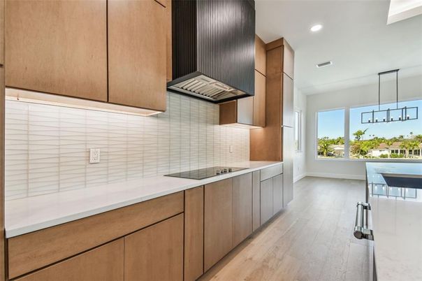Interior, Kitchen, Pendant Lights, Recessed Lighting, Wood Texture Flooring