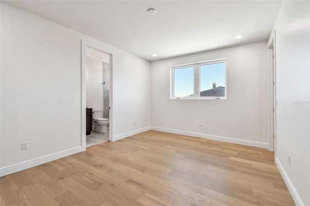 Bathroom, Empty room, Interior, Recessed Lighting, Wood Texture Flooring