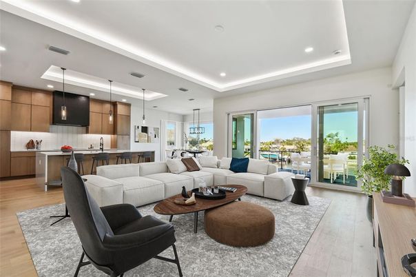 Interior, Kitchen, Living room, Pendant Lights, Recessed Lighting, Stainless Steel Appliances, Wood Texture Flooring