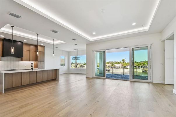 Interior, Kitchen, Pendant Lights, Recessed Lighting, Wood Texture Flooring