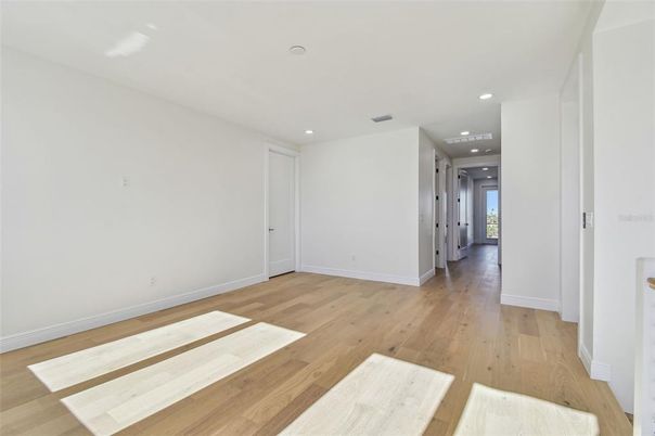 Empty room, Interior, Recessed Lighting, Wood Texture Flooring