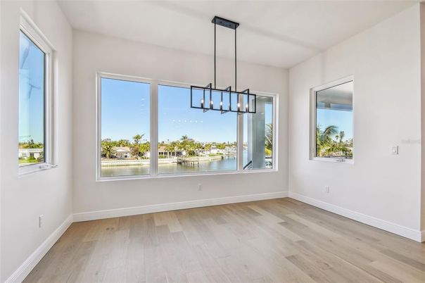 Empty room, Interior, Pendant Lights, Wood Texture Flooring
