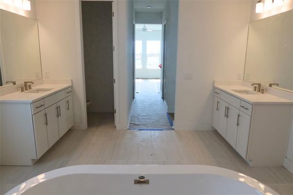 Bathroom, Dual Sink Vanities, Interior, Wood Texture Flooring
