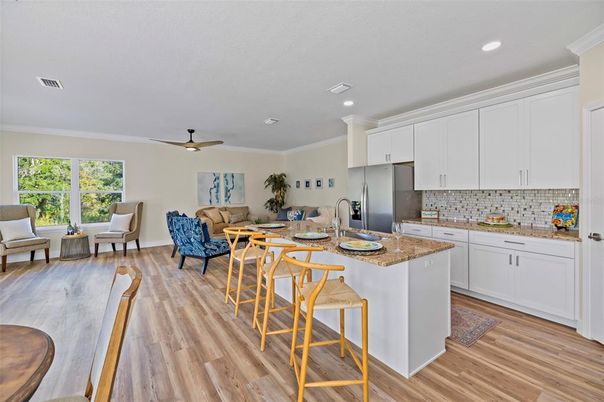 Interior, Kitchen, Living room, Recessed Lighting, Wood Texture Flooring