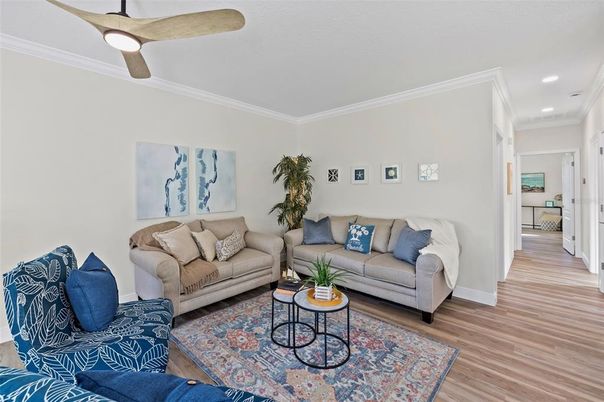 Interior, Living room, Recessed Lighting, Wood Texture Flooring