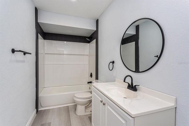 Bathroom, Interior, Recessed Lighting, Wood Texture Flooring