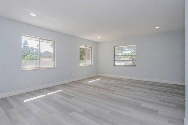 Empty room, Interior, Recessed Lighting, Wood Texture Flooring