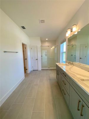 Bathroom, Dual Sink Vanities, Glass Shower, Interior, Recessed Lighting