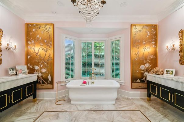 Bathroom, Chandelier, Free Standing Baths, Interior, Marble