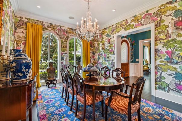 Chandelier, Dining room, Interior, Recessed Lighting, Wood Texture Flooring