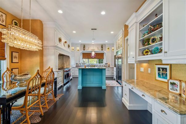 Chandelier, Interior, Kitchen, Pendant Lights, Recessed Lighting, Wood Texture Flooring