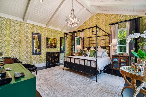 Bedroom, Chandelier, Fireplace, Interior