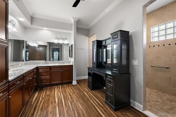 Bathroom, Interior, Recessed Lighting, Wood Texture Flooring