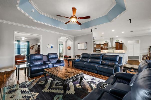 Interior, Kitchen, Living room, Recessed Lighting, Wood Texture Flooring