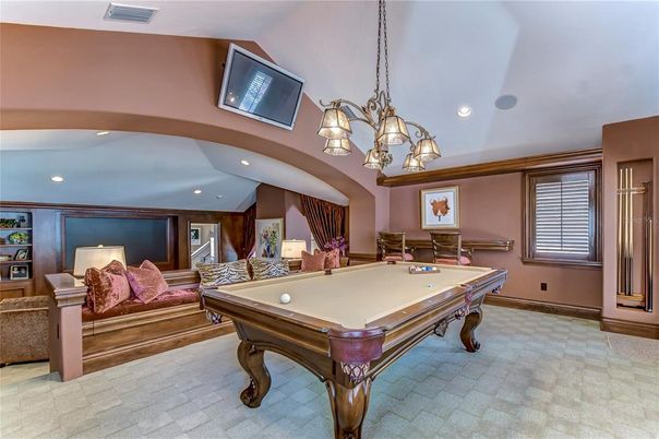 Billiard Table, Chandelier, Game Room, Interior, Pendant Lights, Recessed Lighting